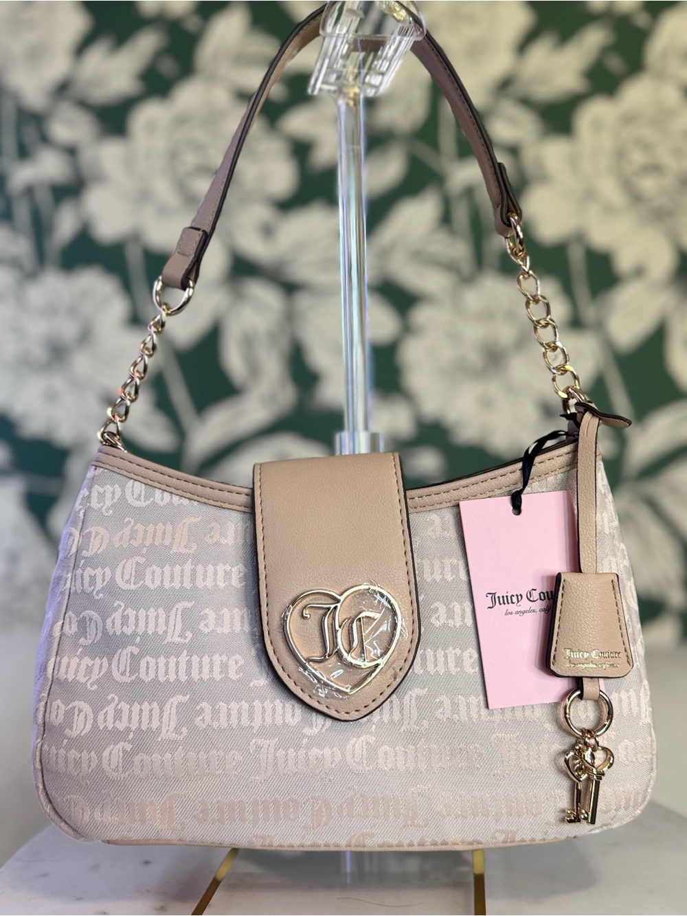 Juicy Couture Beige Logo Jacquard Shoulder Bag